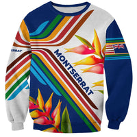 Montserrat Sweatshirt with Heliconia Flower Illustration Colorful Retro Stripe Design - Wonder Print Shop