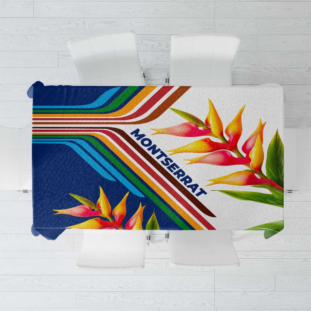 Montserrat Tablecloth with Heliconia Flower Illustration Colorful Retro Stripe Design - Wonder Print Shop