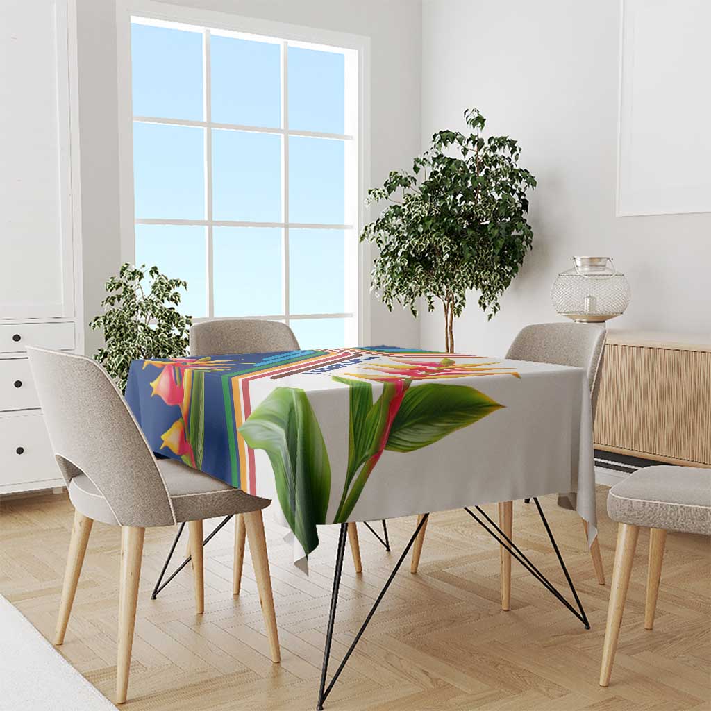 Montserrat Tablecloth with Heliconia Flower Illustration Colorful Retro Stripe Design - Wonder Print Shop