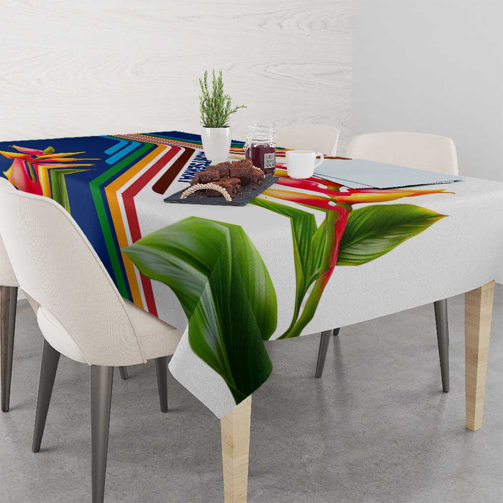 Montserrat Tablecloth with Heliconia Flower Illustration Colorful Retro Stripe Design - Wonder Print Shop