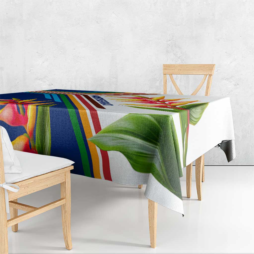 Montserrat Tablecloth with Heliconia Flower Illustration Colorful Retro Stripe Design - Wonder Print Shop