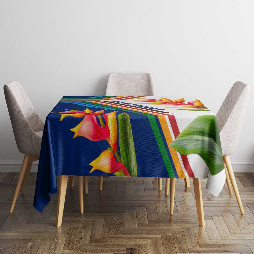 Montserrat Tablecloth with Heliconia Flower Illustration Colorful Retro Stripe Design - Wonder Print Shop