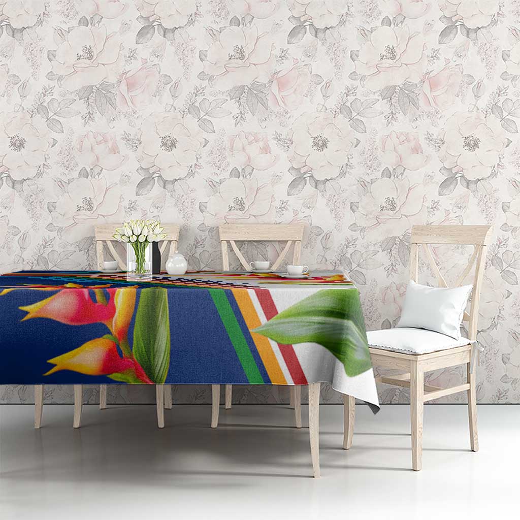 Montserrat Tablecloth with Heliconia Flower Illustration Colorful Retro Stripe Design - Wonder Print Shop