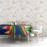 Montserrat Tablecloth with Heliconia Flower Illustration Colorful Retro Stripe Design - Wonder Print Shop