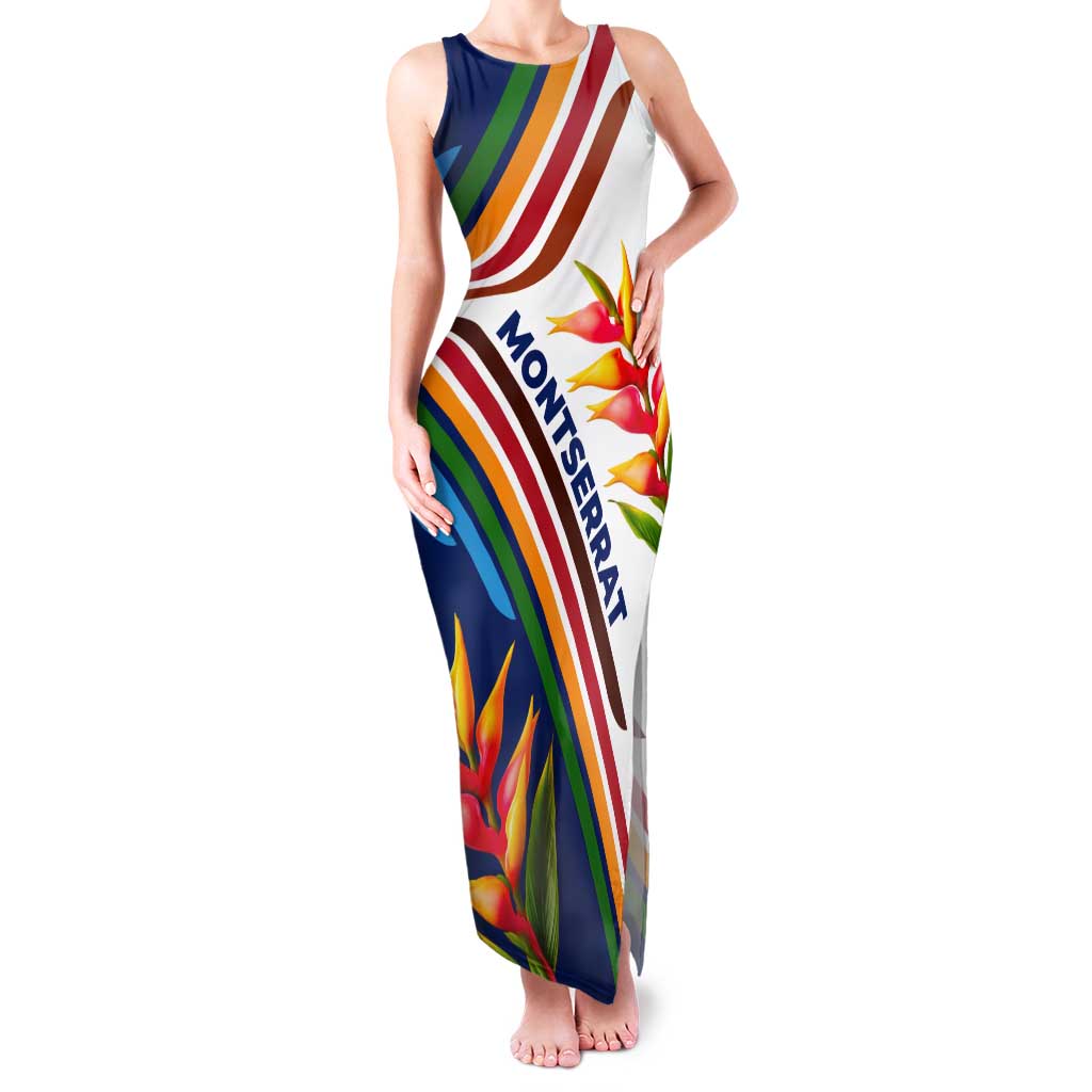 Montserrat Tank Maxi Dress with Heliconia Flower Illustration Colorful Retro Stripe Design - Wonder Print Shop