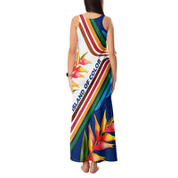 Montserrat Tank Maxi Dress with Heliconia Flower Illustration Colorful Retro Stripe Design - Wonder Print Shop