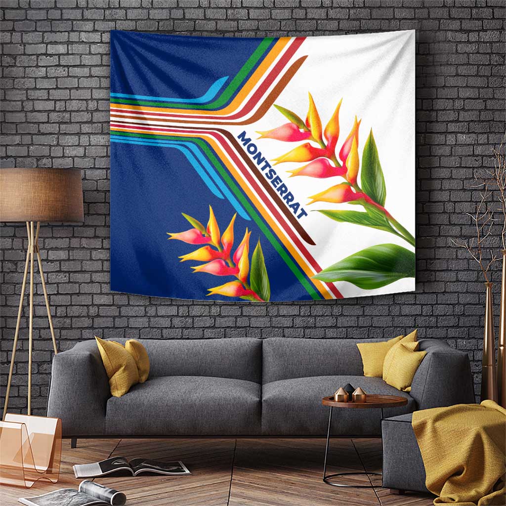 Montserrat Tapestry with Heliconia Flower Illustration Colorful Retro Stripe Design - Wonder Print Shop