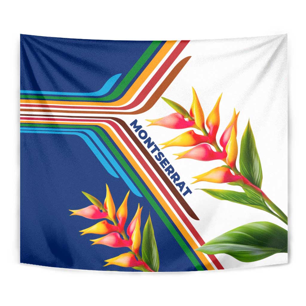Montserrat Tapestry with Heliconia Flower Illustration Colorful Retro Stripe Design - Wonder Print Shop