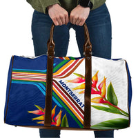 Montserrat Travel Bag with Heliconia Flower Illustration Colorful Retro Stripe Design - Wonder Print Shop