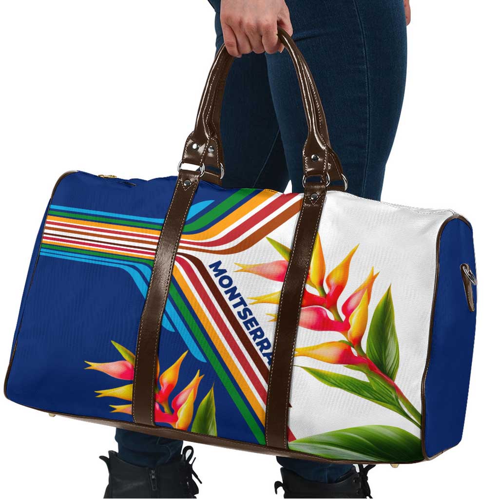 Montserrat Travel Bag with Heliconia Flower Illustration Colorful Retro Stripe Design - Wonder Print Shop
