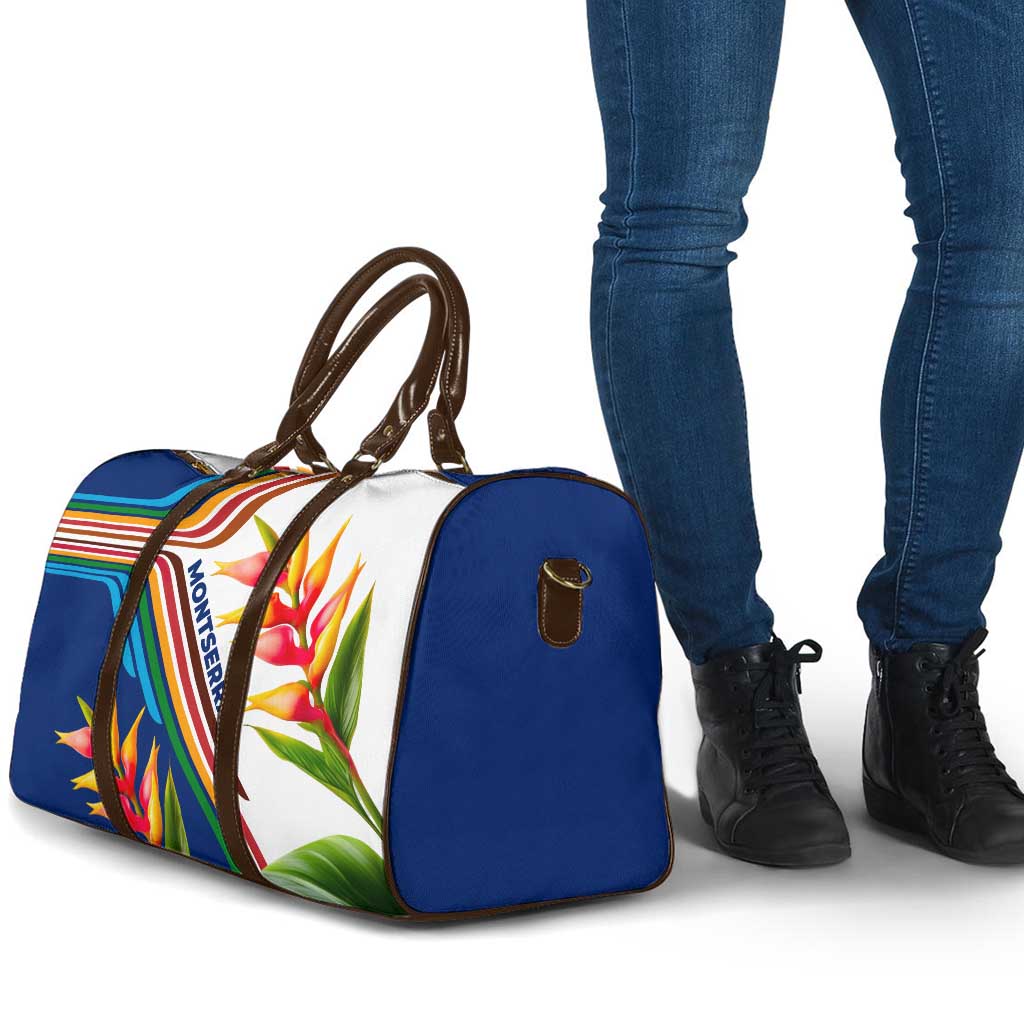 Montserrat Travel Bag with Heliconia Flower Illustration Colorful Retro Stripe Design - Wonder Print Shop