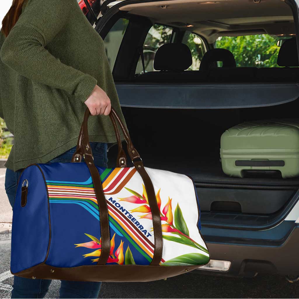 Montserrat Travel Bag with Heliconia Flower Illustration Colorful Retro Stripe Design - Wonder Print Shop