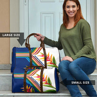 Montserrat Travel Bag with Heliconia Flower Illustration Colorful Retro Stripe Design - Wonder Print Shop