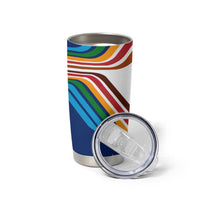 Montserrat Tumbler Cup with Heliconia Flower Illustration Colorful Retro Stripe Design - Wonder Print Shop