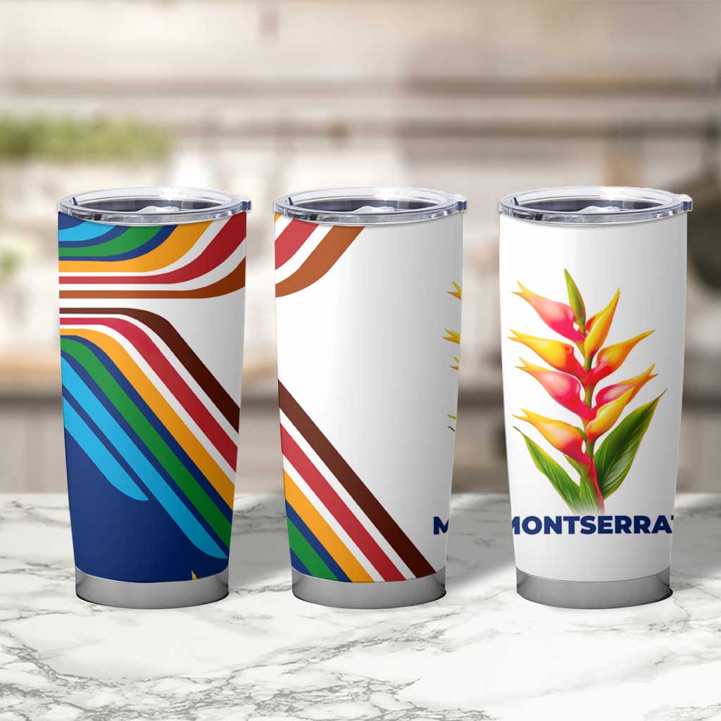 Montserrat Tumbler Cup with Heliconia Flower Illustration Colorful Retro Stripe Design - Wonder Print Shop