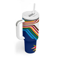 Montserrat Tumbler With Handle with Heliconia Flower Illustration Colorful Retro Stripe Design - Wonder Print Shop