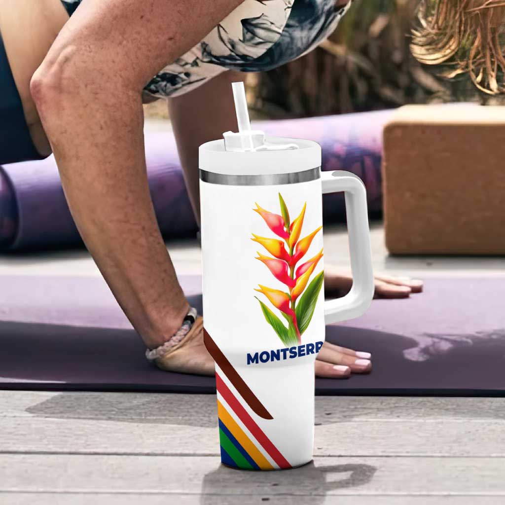 Montserrat Tumbler With Handle with Heliconia Flower Illustration Colorful Retro Stripe Design - Wonder Print Shop