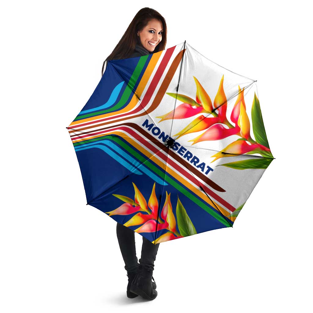 Montserrat Umbrella with Heliconia Flower Illustration Colorful Retro Stripe Design - Wonder Print Shop