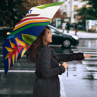 Montserrat Umbrella with Heliconia Flower Illustration Colorful Retro Stripe Design - Wonder Print Shop