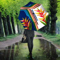 Montserrat Umbrella with Heliconia Flower Illustration Colorful Retro Stripe Design - Wonder Print Shop