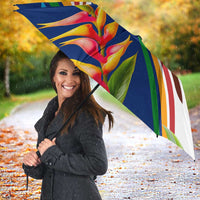 Montserrat Umbrella with Heliconia Flower Illustration Colorful Retro Stripe Design - Wonder Print Shop