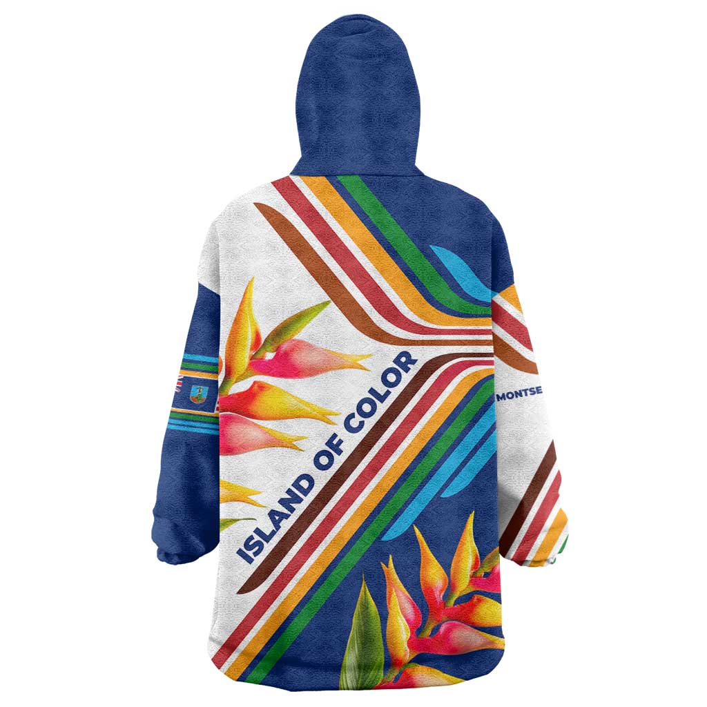 Montserrat Wearable Blanket Hoodie with Heliconia Flower Illustration Colorful Retro Stripe Design - Wonder Print Shop