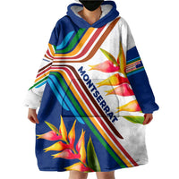 Montserrat Wearable Blanket Hoodie with Heliconia Flower Illustration Colorful Retro Stripe Design - Wonder Print Shop