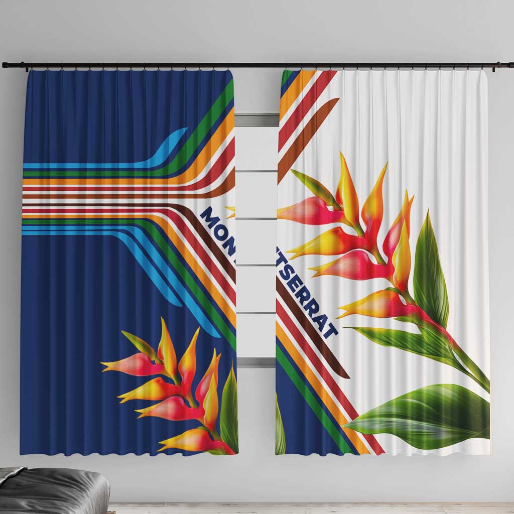 Montserrat Window Curtain with Heliconia Flower Illustration Colorful Retro Stripe Design - Wonder Print Shop
