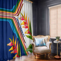 Montserrat Window Curtain with Heliconia Flower Illustration Colorful Retro Stripe Design - Wonder Print Shop