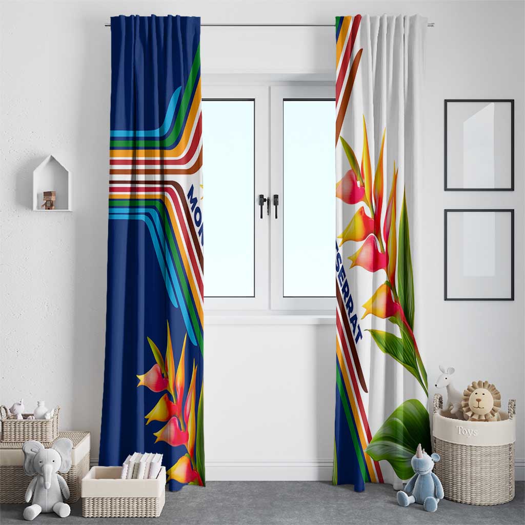 Montserrat Window Curtain with Heliconia Flower Illustration Colorful Retro Stripe Design - Wonder Print Shop