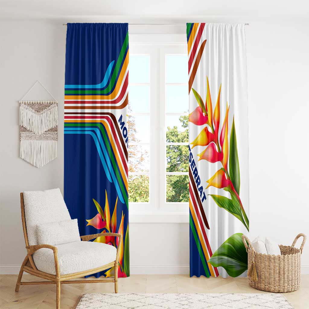 Montserrat Window Curtain with Heliconia Flower Illustration Colorful Retro Stripe Design - Wonder Print Shop