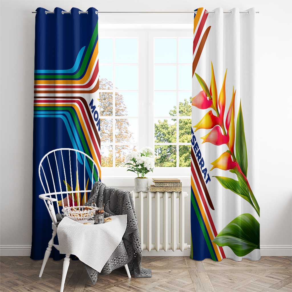 Montserrat Window Curtain with Heliconia Flower Illustration Colorful Retro Stripe Design - Wonder Print Shop