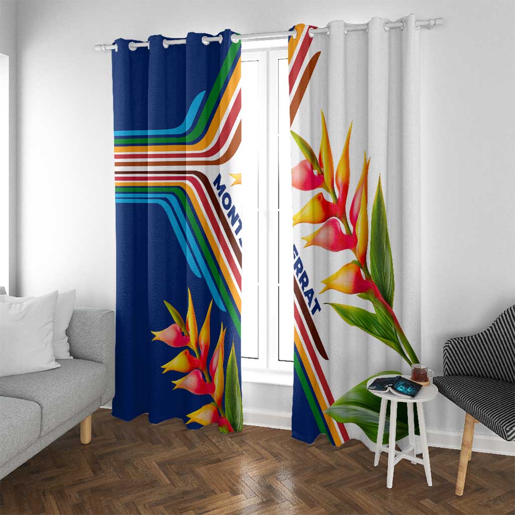 Montserrat Window Curtain with Heliconia Flower Illustration Colorful Retro Stripe Design - Wonder Print Shop