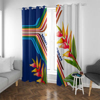 Montserrat Window Curtain with Heliconia Flower Illustration Colorful Retro Stripe Design - Wonder Print Shop