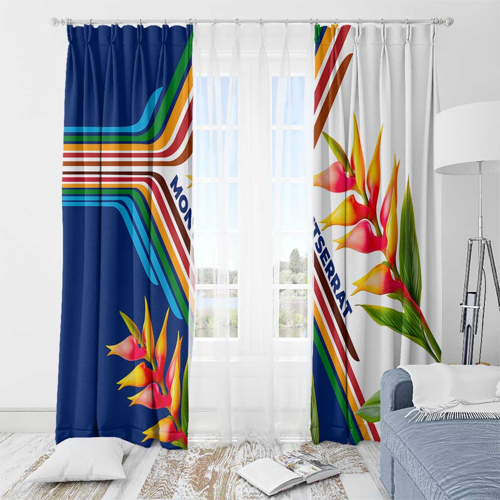 Montserrat Window Curtain with Heliconia Flower Illustration Colorful Retro Stripe Design - Wonder Print Shop