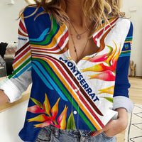 Montserrat Women Casual Shirt with Heliconia Flower Illustration Colorful Retro Stripe Design - Wonder Print Shop