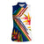 Montserrat Women Sleeveless Polo Shirt with Heliconia Flower Illustration Colorful Retro Stripe Design - Wonder Print Shop