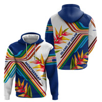 Montserrat Zip Hoodie with Heliconia Flower Illustration Colorful Retro Stripe Design - Wonder Print Shop