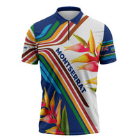 Montserrat Zipper Polo Shirt with Heliconia Flower Illustration Colorful Retro Stripe Design - Wonder Print Shop