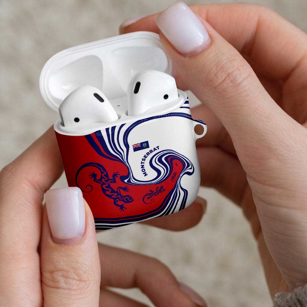 Montserrat AirPods Case with Gecko Illustration Red Blue Wavy Line Design - Wonder Print Shop
