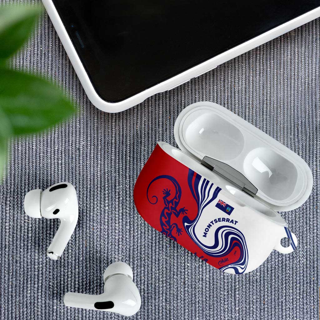 Montserrat AirPods Case with Gecko Illustration Red Blue Wavy Line Design - Wonder Print Shop