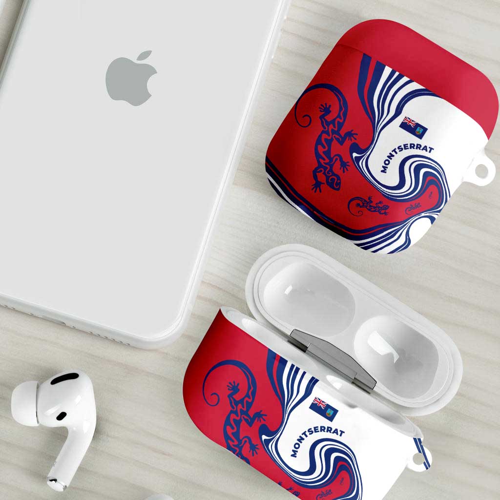 Montserrat AirPods Case with Gecko Illustration Red Blue Wavy Line Design - Wonder Print Shop
