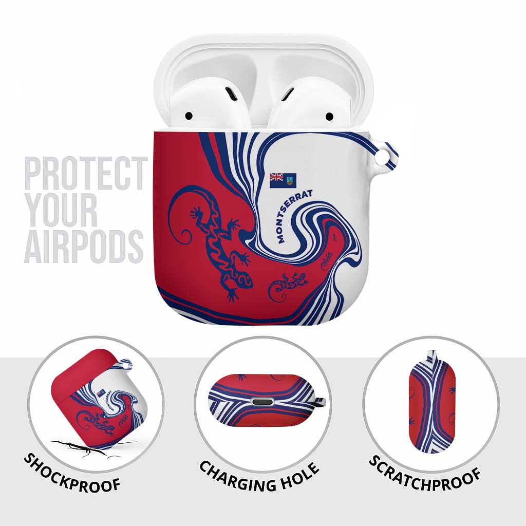 Montserrat AirPods Case with Gecko Illustration Red Blue Wavy Line Design - Wonder Print Shop