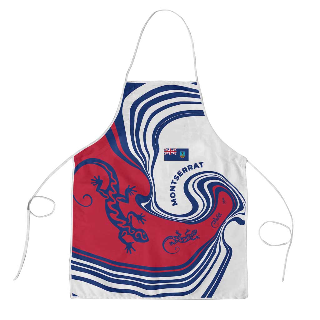 Montserrat Apron with Gecko Illustration Red Blue Wavy Line Design - Wonder Print Shop