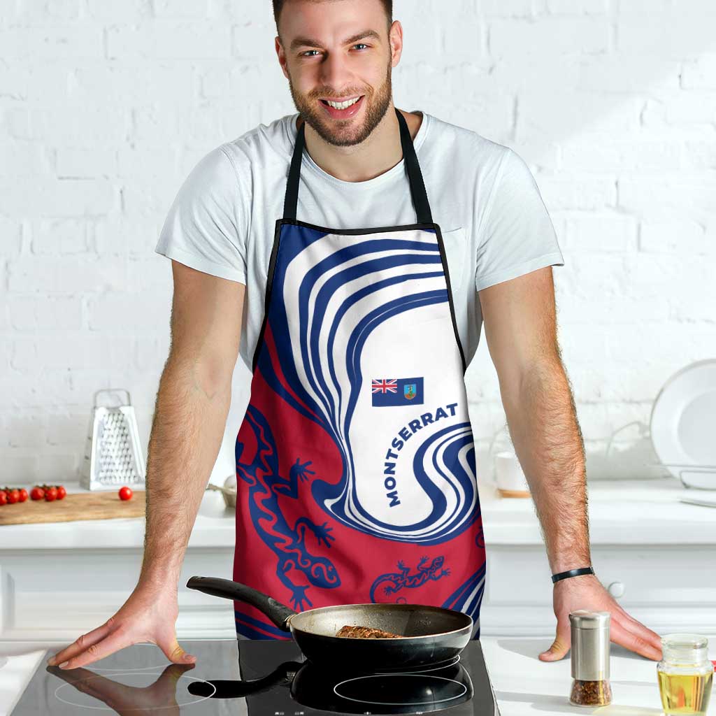 Montserrat Apron with Gecko Illustration Red Blue Wavy Line Design - Wonder Print Shop
