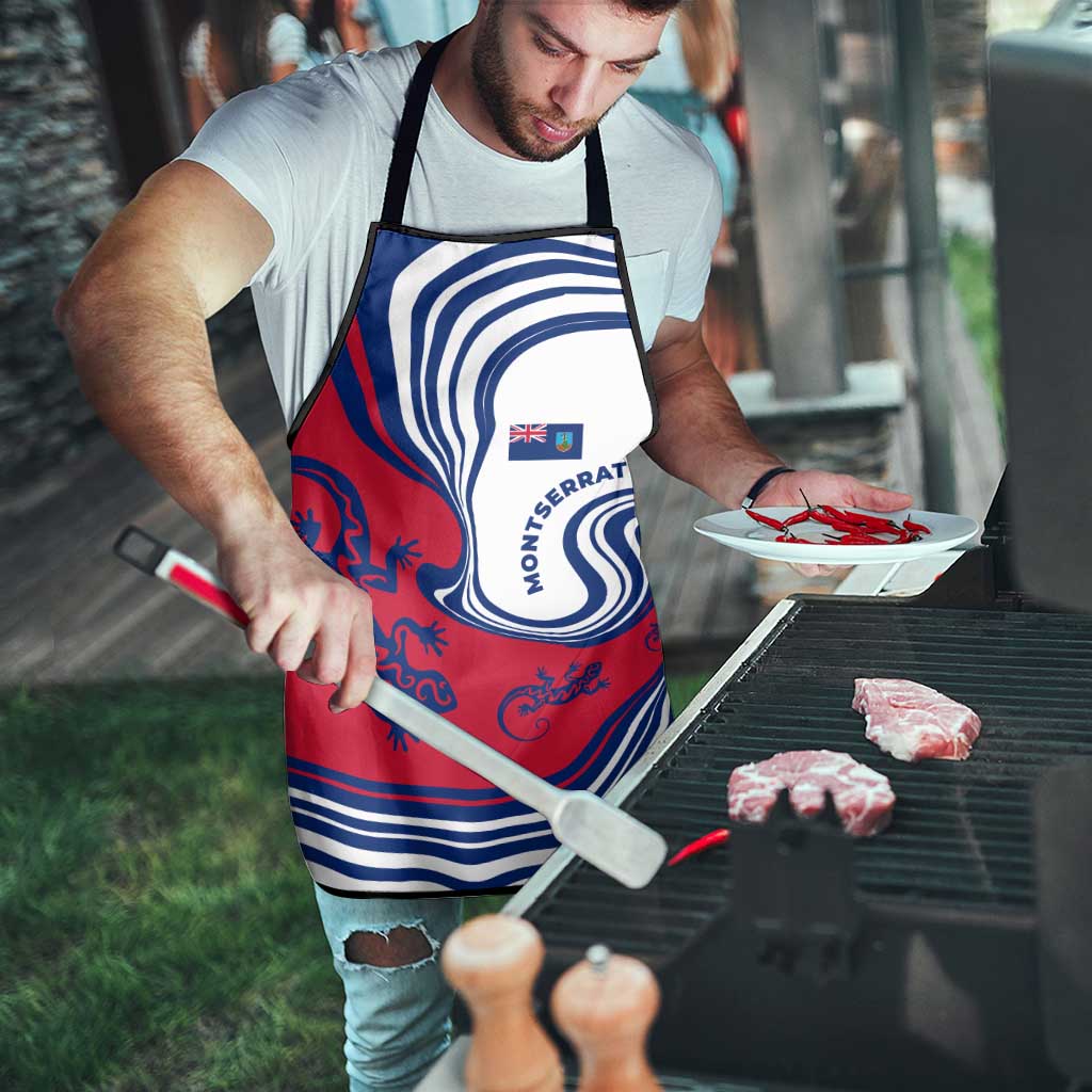Montserrat Apron with Gecko Illustration Red Blue Wavy Line Design - Wonder Print Shop