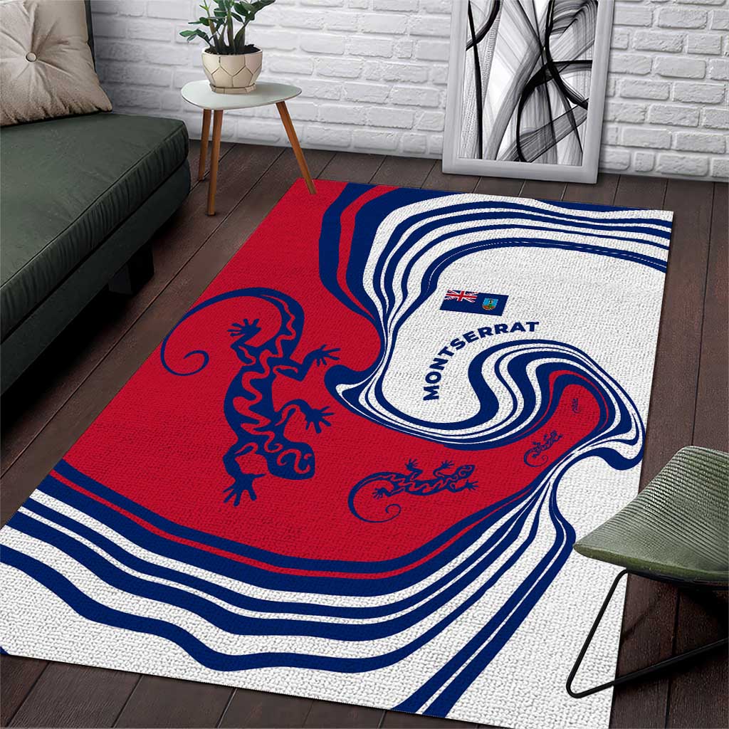 Montserrat Area Rug with Gecko Illustration Red Blue Wavy Line Design - Wonder Print Shop