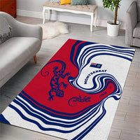 Montserrat Area Rug with Gecko Illustration Red Blue Wavy Line Design - Wonder Print Shop