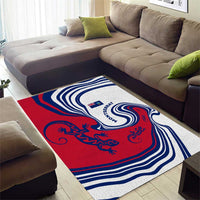 Montserrat Area Rug with Gecko Illustration Red Blue Wavy Line Design - Wonder Print Shop