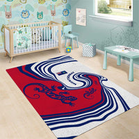 Montserrat Area Rug with Gecko Illustration Red Blue Wavy Line Design - Wonder Print Shop